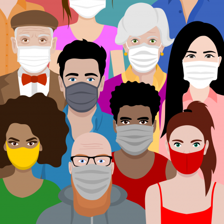 Illustration of diverse people wearing facemasks