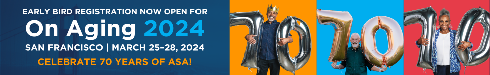 Three images of people holding "70" balloons are shown along with text about On Aging 2024.