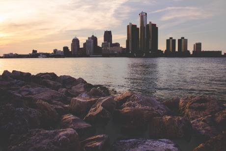 Detroit skyline across the water
