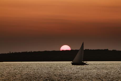 sailboat sailing in Wisconsin at sunset