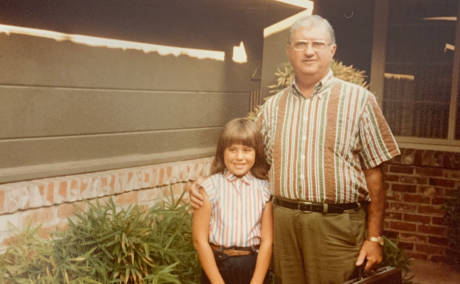 Kate Washington with her grandfather outside the Stockton house