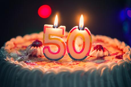50th Birthday Cake with candles