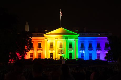 The White House is lit up in rainbow colors 