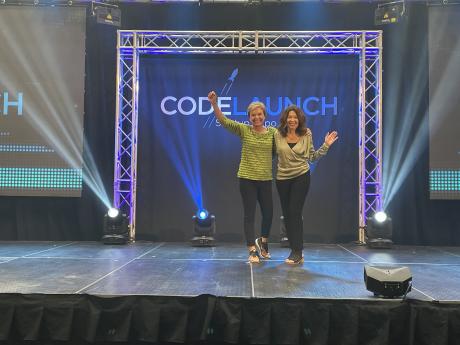 Glynis Worthington and Laura Dobson at CodeLaunch onstage