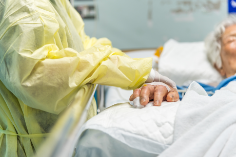 Older woman in ICU in covid