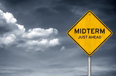 Road sign with Midterm Ahead