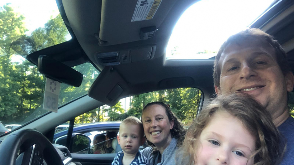 Cindy's brother and his family at a drive-through Shofar blowing 