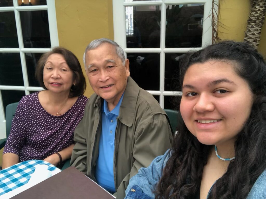 Woman with older relatives