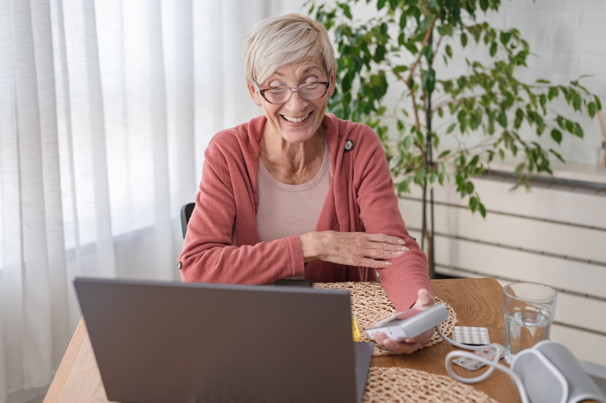 Woman using telehealth